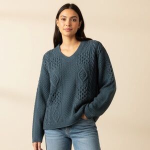 Vintage 90’s Maurices Teal V-Neck Cable Knit Sweater